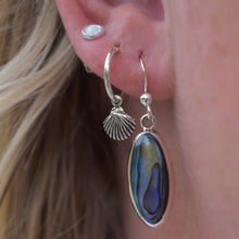 Load image into Gallery viewer, abalone earrings, paua shell earrings, abalone jewellery, paua shell jewellery, ocean jewellery, silver earrings, seashell hoops, pearl studs