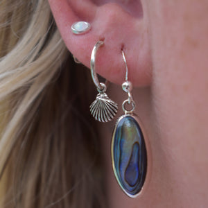 abalone earrings, paua shell earrings, abalone jewellery, paua shell jewellery, ocean jewellery, silver earrings, seashell hoops, pearl studs