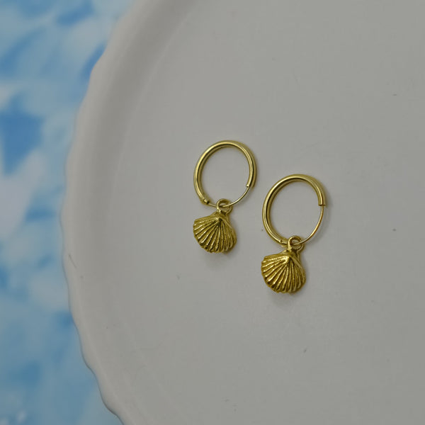 Gold Seashell Hoops