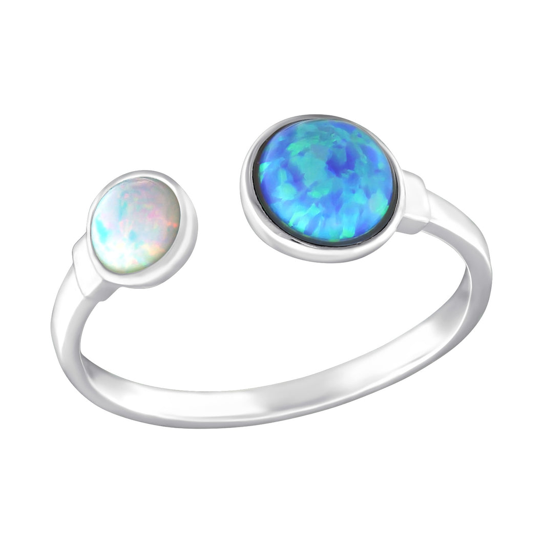 Blue and White Opal Adjustable Ring